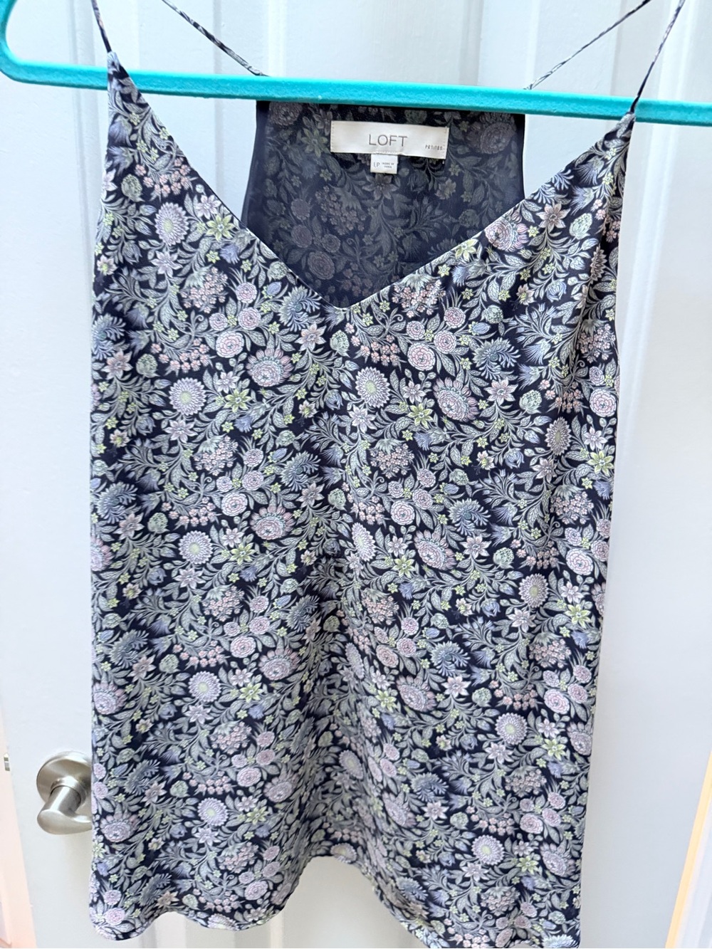 LOFT Navy Floral Spaghetti Strap Camisole — Pink & Light Green Flowers